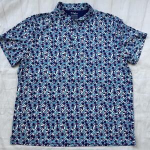 Birdie Bound Men's Polo Shirt 3XL Blue Geometric Pattern Blue White Purple XXXL